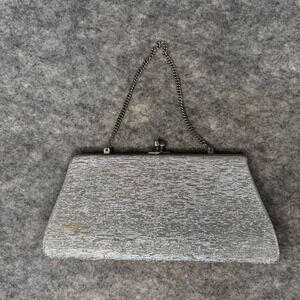 Vintage Silver Mini Evening Bag Kiss Clasp‎ Clutch Purse Metallic Handbag
